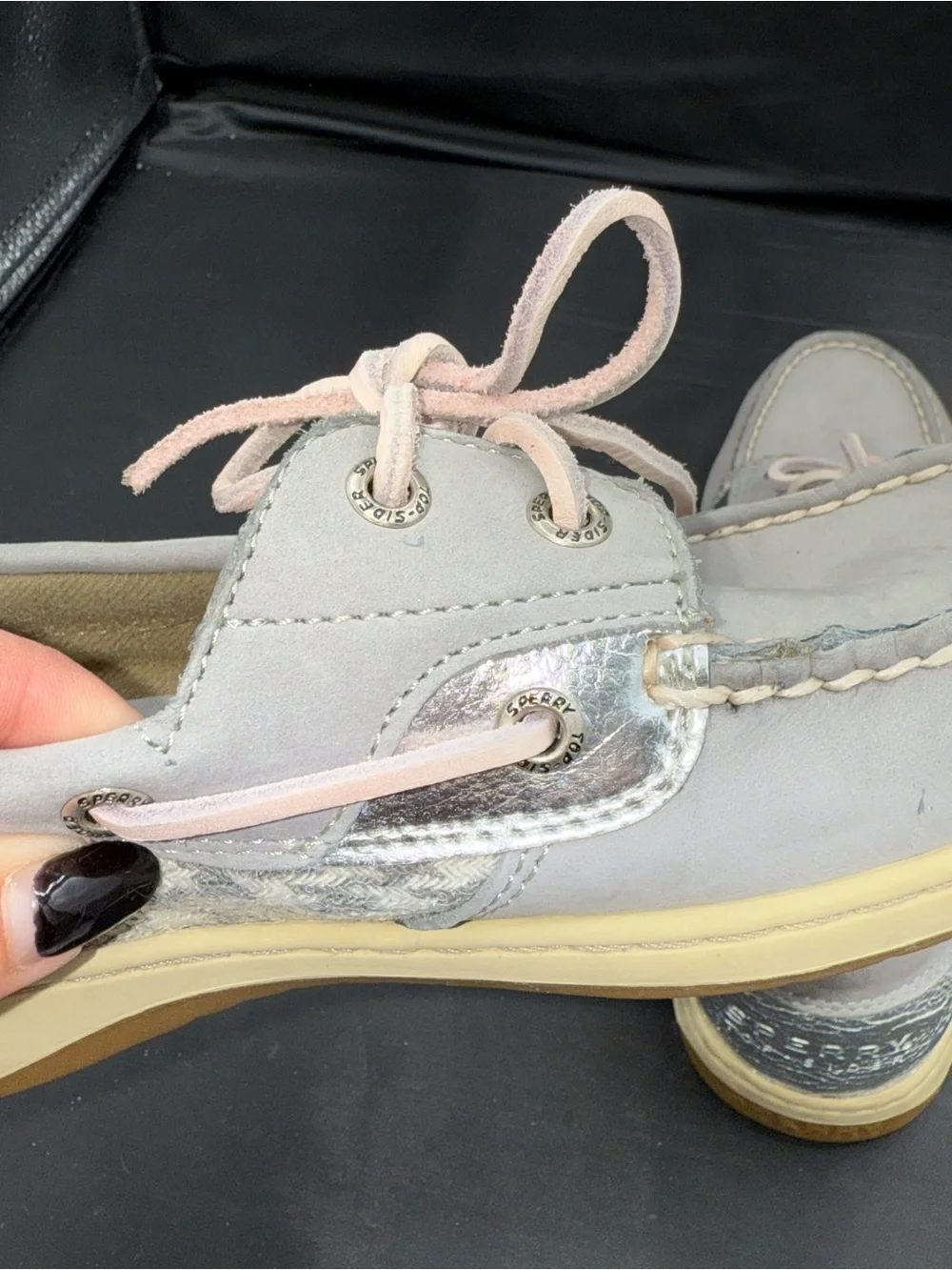 Sperry Angelfish Boat Shoes 7.5 Gray Silver Coastal Prep Nautical Chic Trend
